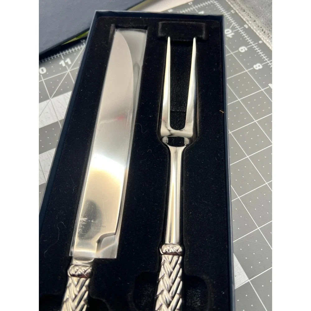 Ralph Lauren Equestrian Braid 2 Pcs Roast Carving Set Silverplate  1991